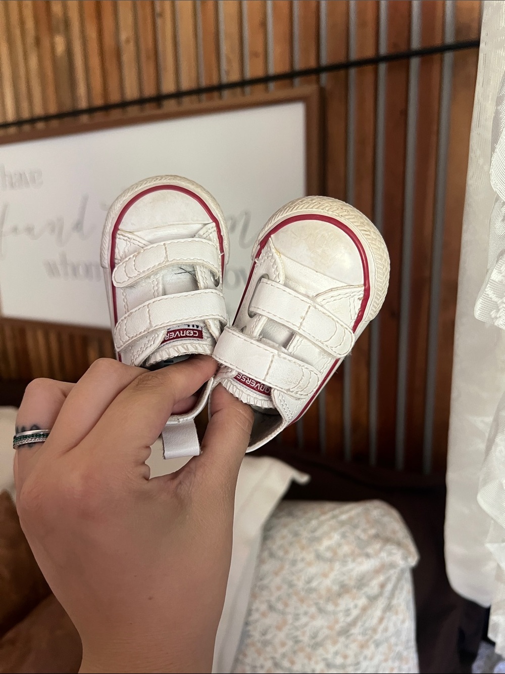 Converse White Kids Velcro Sneakers with Red Accent